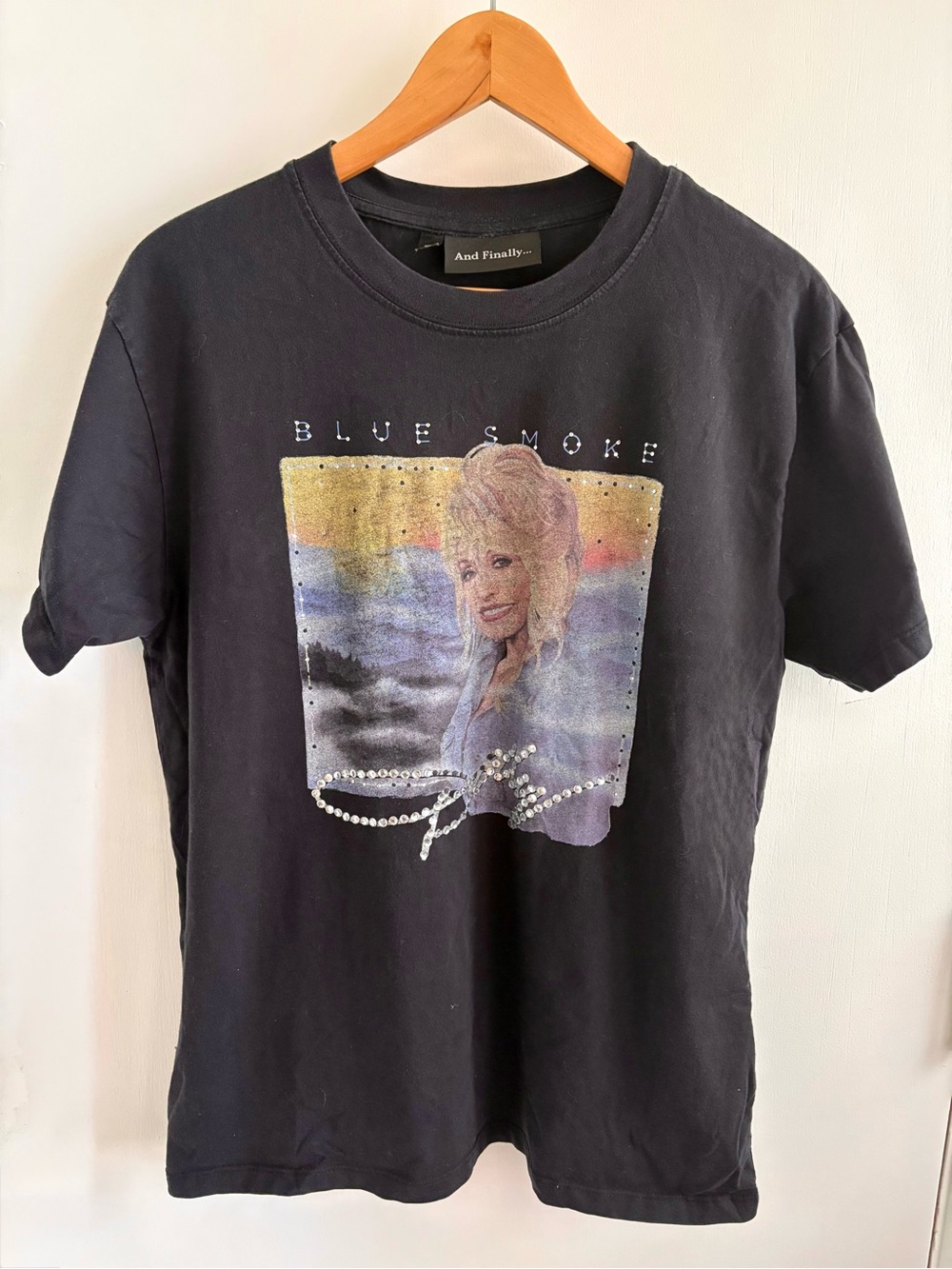 Topshop Dolly Parton Blue Smoke rhinestone tshirt